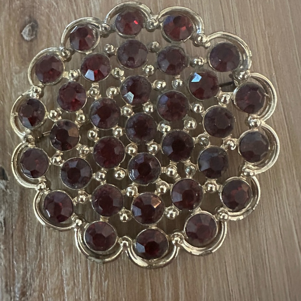 Vintage Red Flower Brooch